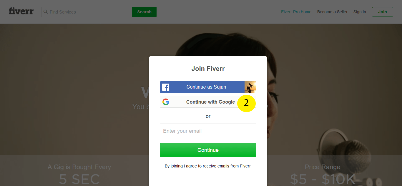 Create a Fiverr account