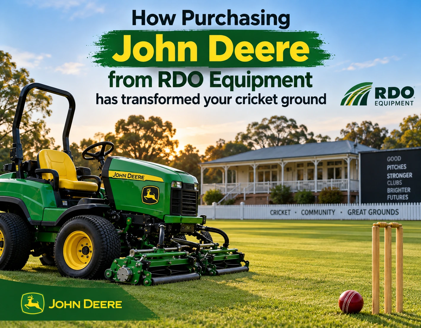 John Deere equipment from RDO Equipment being used to maintain a cricket ground