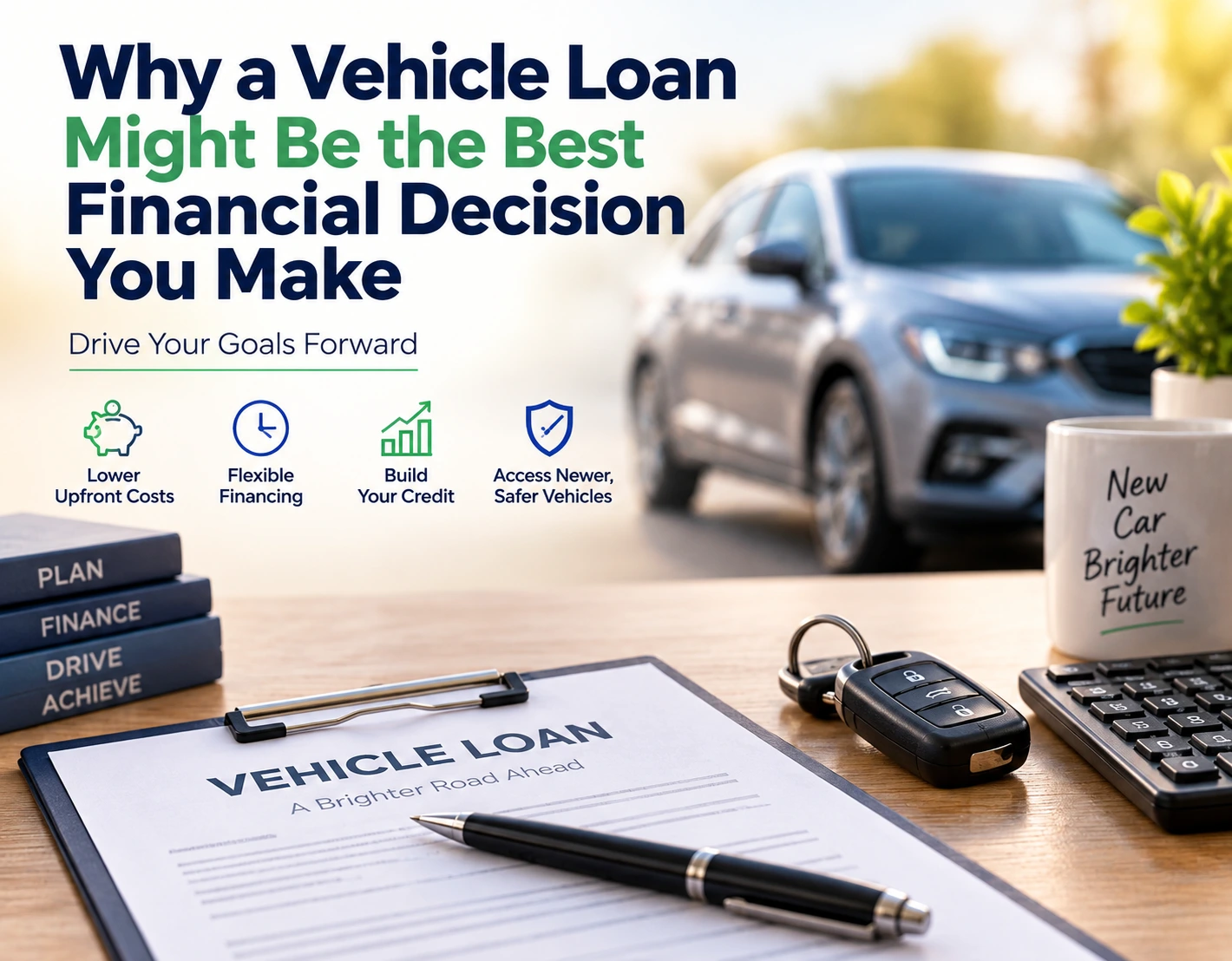 Vehicle loan and car finance financial decision with a modern car