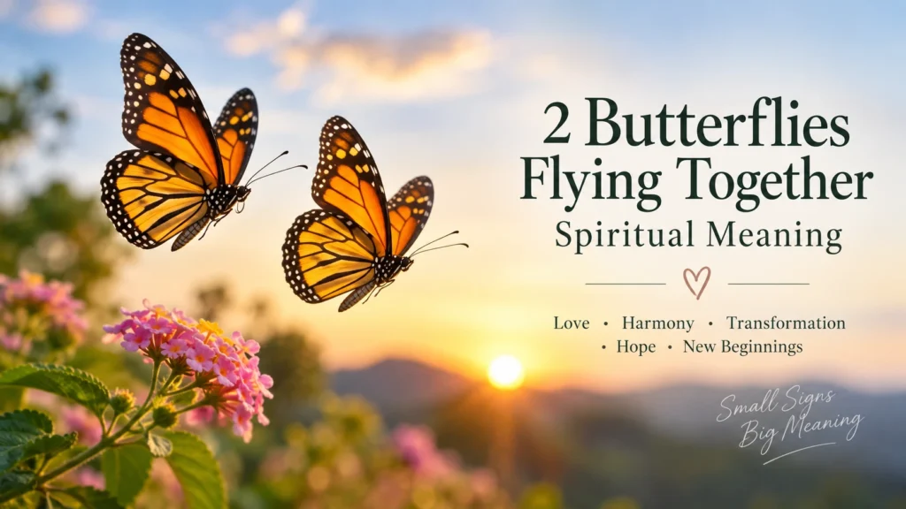 Two butterflies flying together at sunset, symbolizing love, harmony, transformation, and hope