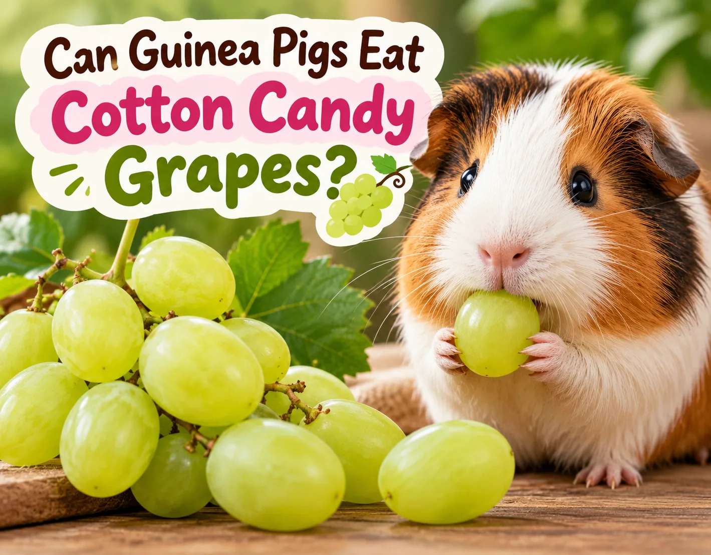 Guinea pig eating a cotton candy grape