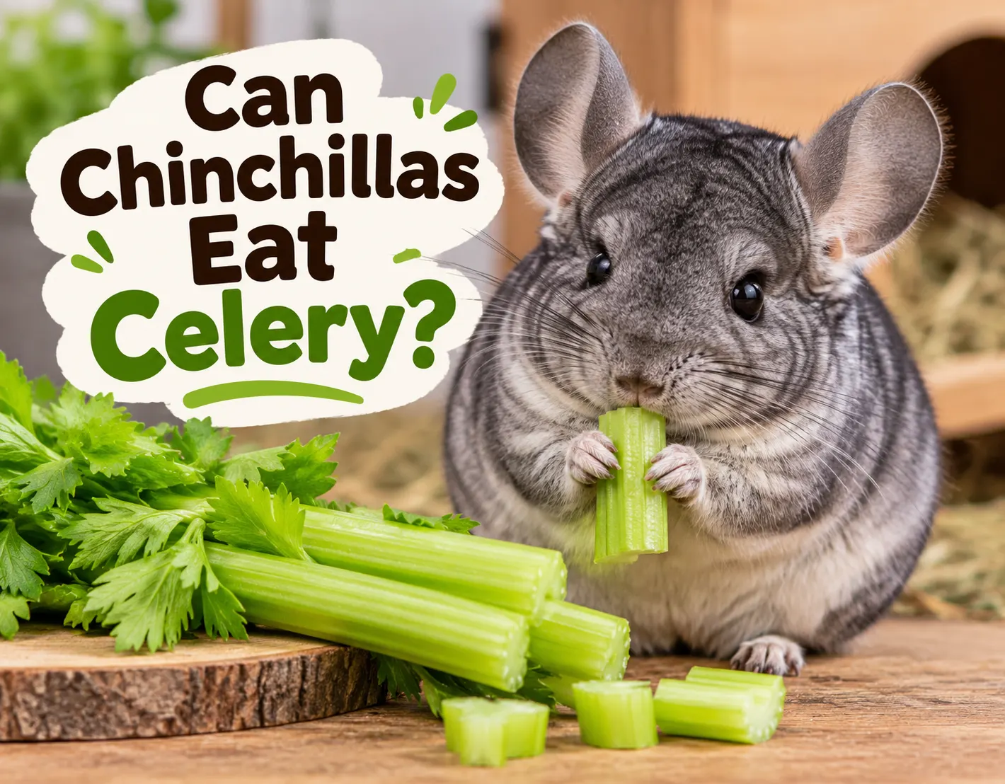 Can chinchillas eat celery? A chinchilla eating fresh celery