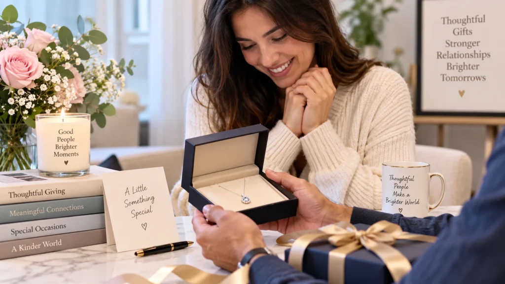 A thoughtful gift of elegant jewelry being presented during a special occasion