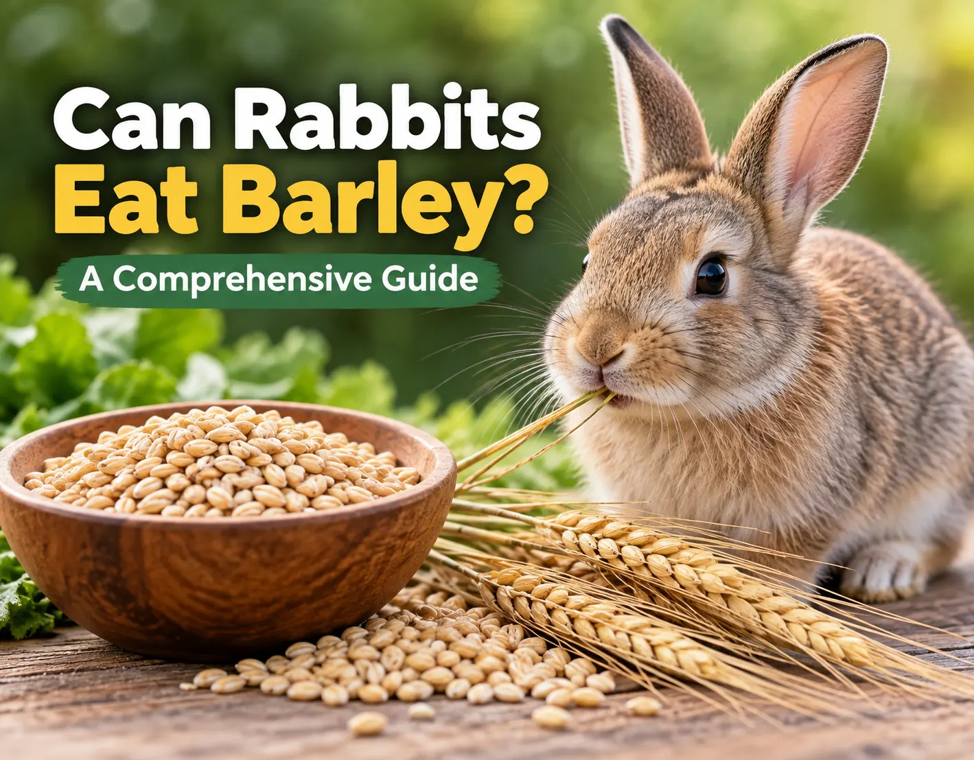 Can rabbits eat barley? A rabbit beside barley grains and barley stalks