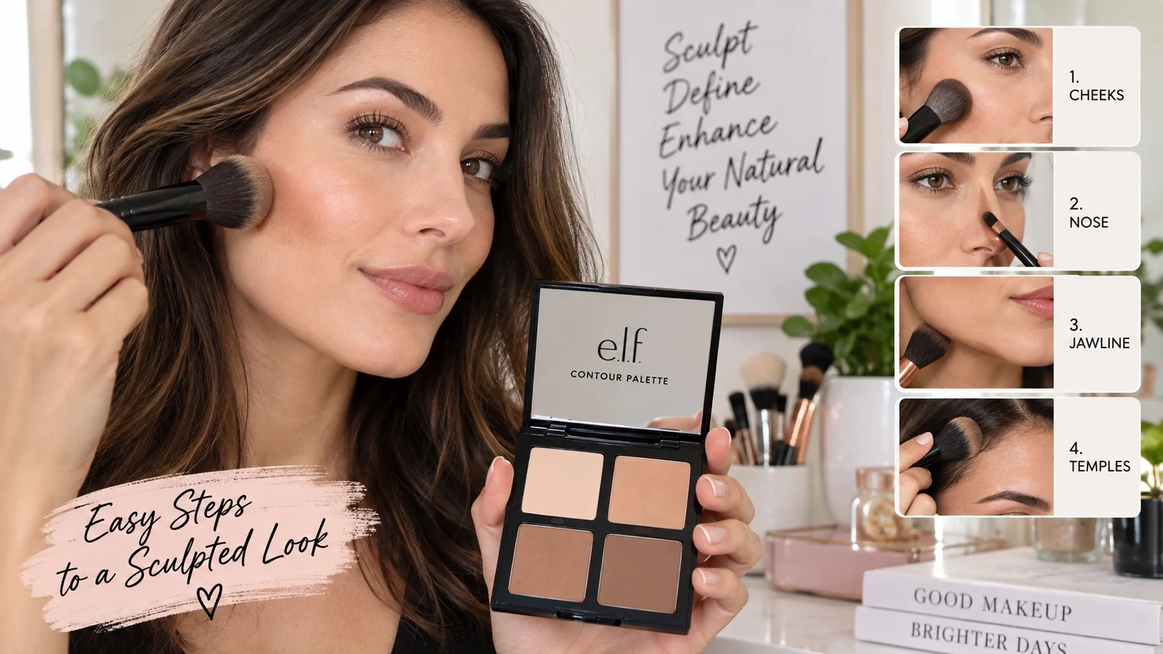 How to use the e.l.f. Contour Palette with step-by-step contouring techniques for cheeks, nose, jawline and temples