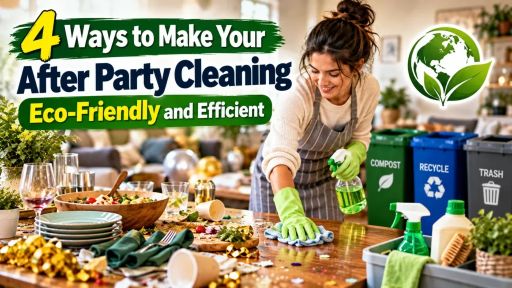 4 ways to make after-party cleaning eco-friendly with reusable supplies, green cleaning products, and recycling bins