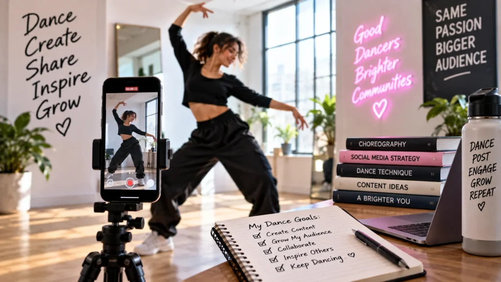 Dancer creating Instagram content with a smartphone while building a distinctive online audience