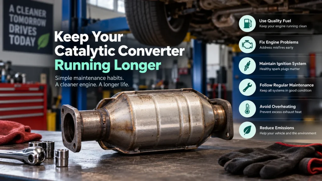 Catalytic converter in an auto repair shop with maintenance tips for extending its service life