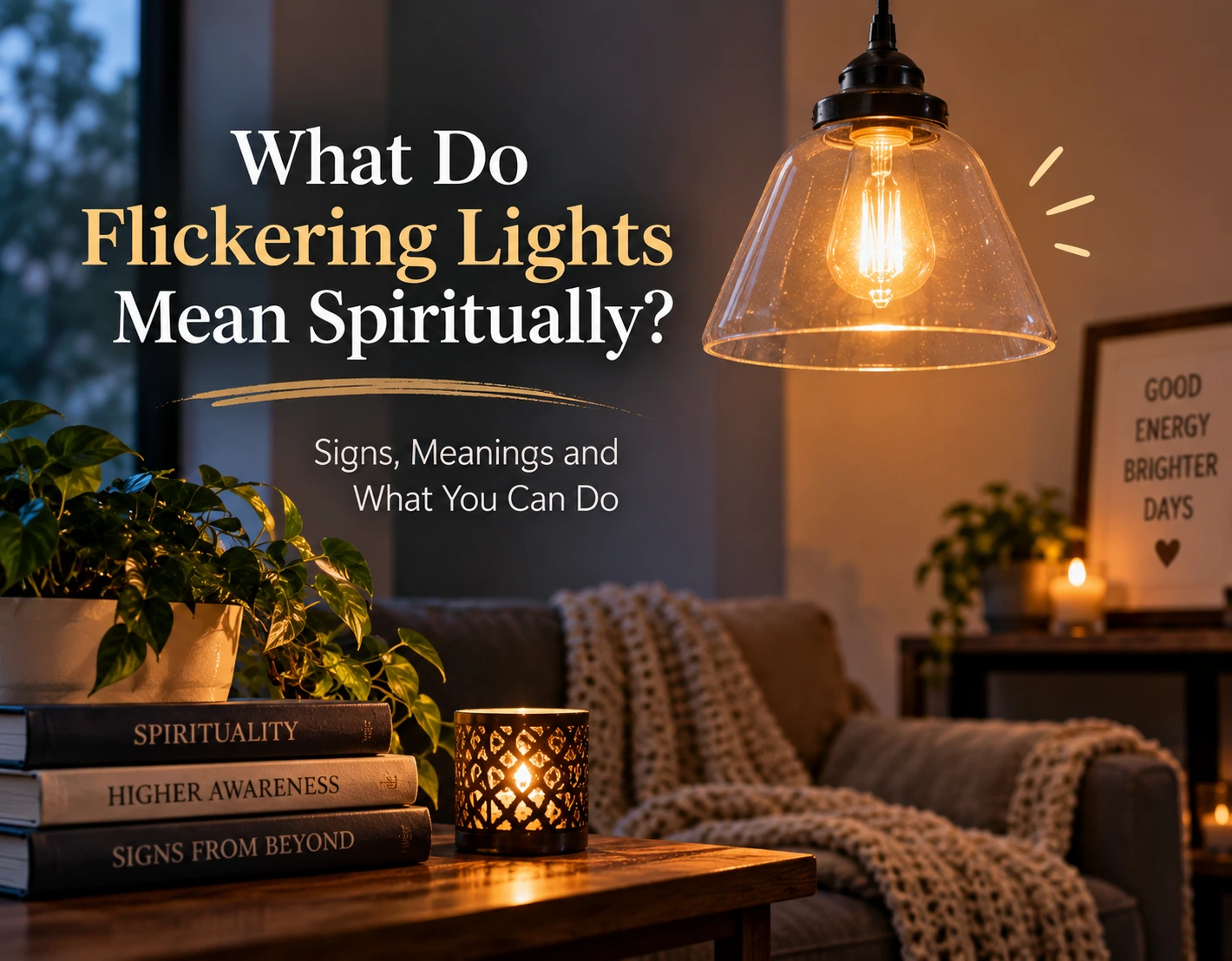 Flickering pendant light in a cozy room representing what flickering lights may mean spiritually