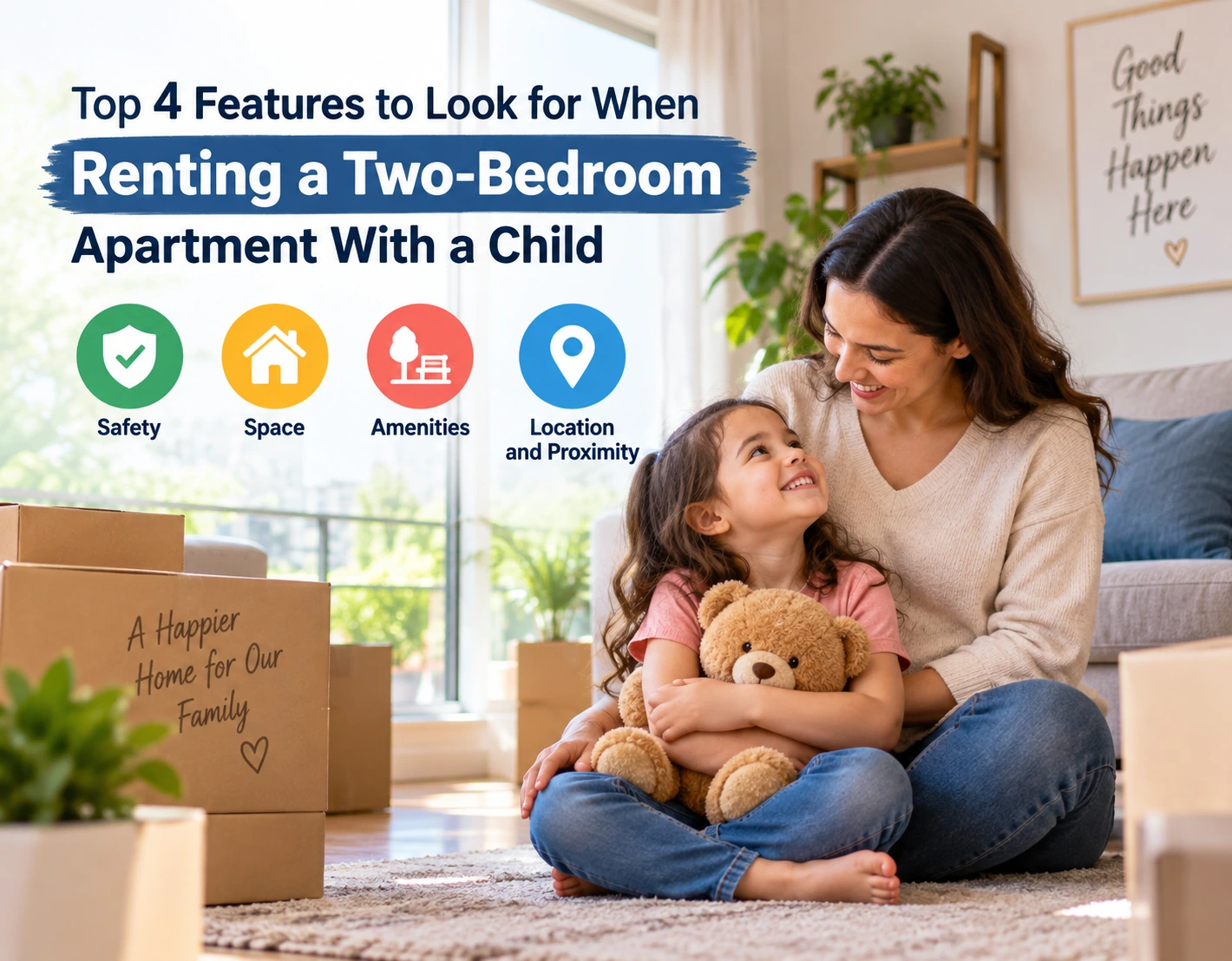 Mother and daughter in a cozy two-bedroom apartment while choosing a family-friendly rental home