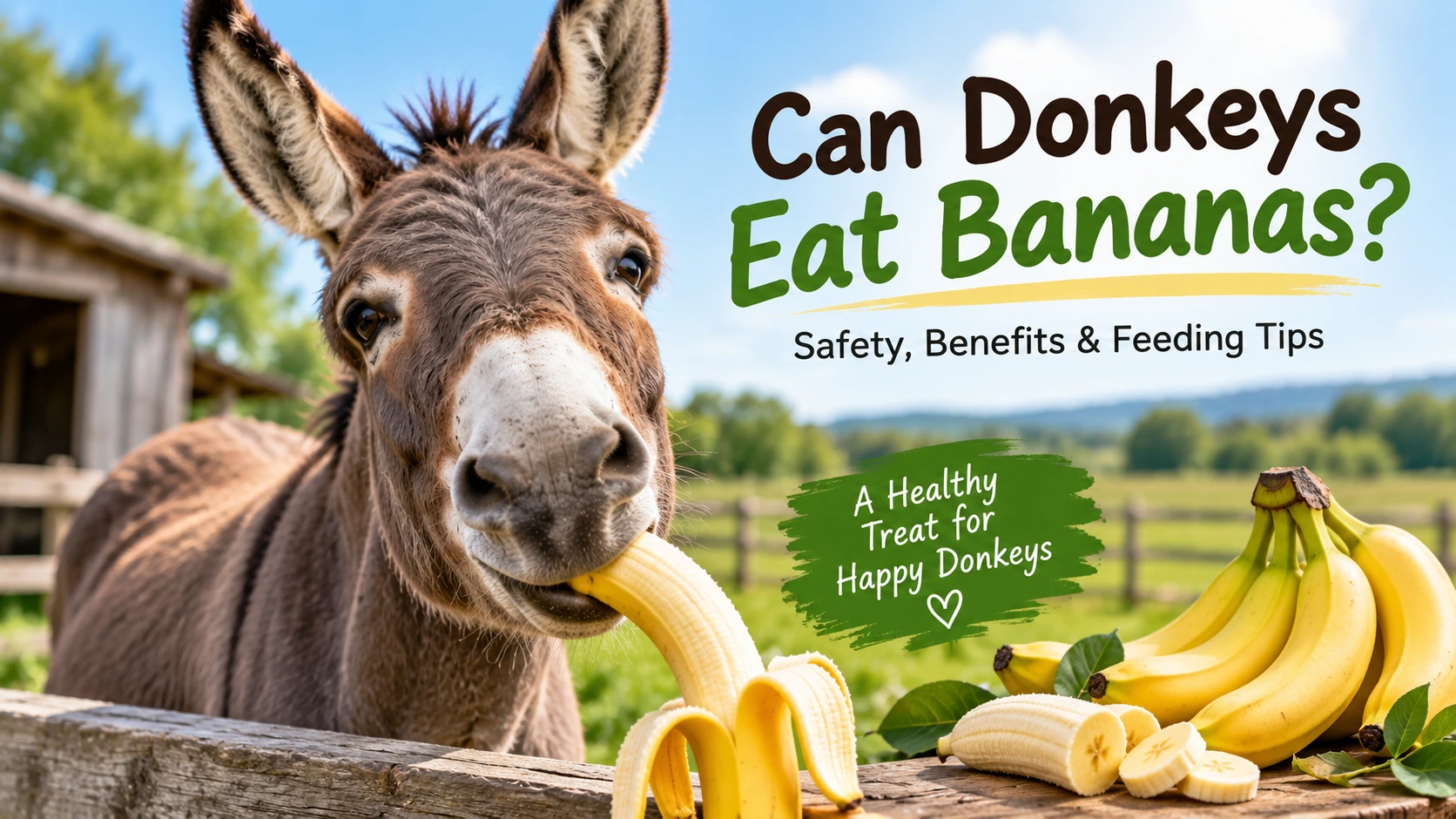 Can donkeys eat bananas? A donkey eating a banana on a farm