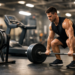 athlete performing compound strength exercise with cardio equipment in gym