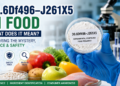 Featured illustration showing the hypothetical 30.6Df496–J261X5 food research compound with laboratory equipment, fresh food ingredients, and food safety concept.