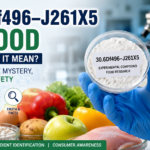Featured illustration showing the hypothetical 30.6Df496–J261X5 food research compound with laboratory equipment, fresh food ingredients, and food safety concept.