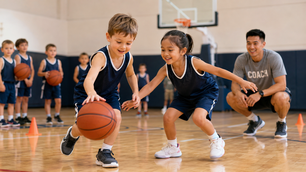 Kids enjoying a fun basketball practice