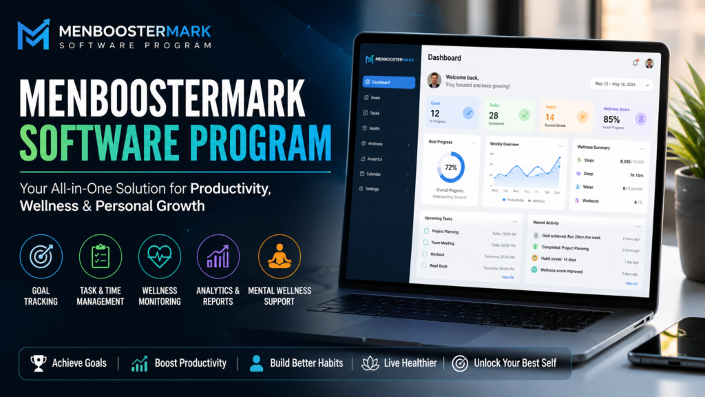 MenBoosterMark software dashboard mockup