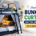 Modern kids bunk bed with colorful privacy curtains showcasing fun and functional bedroom ideas for shared children's rooms.