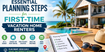 Essential planning steps for first-time vacation home renters, including budgeting, choosing the right rental, reading policies, and booking early for a stress-free vacation.