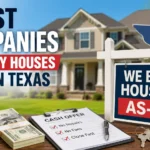Featured image showing a Texas home, cash offer paperwork, house sale sign, money, and keys representing the best companies that buy houses as-is in Texas in 2026.