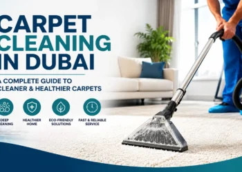 Carpet cleaning in Dubai guide featuring professional steam carpet cleaning in a modern home for cleaner, healthier, and longer-lasting carpets.