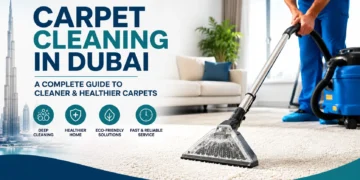 Carpet cleaning in Dubai guide featuring professional steam carpet cleaning in a modern home for cleaner, healthier, and longer-lasting carpets.