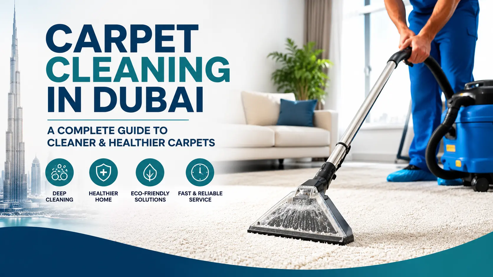 Carpet cleaning in Dubai guide featuring professional steam carpet cleaning in a modern home for cleaner, healthier, and longer-lasting carpets.