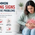 Featured image illustrating the common warning signs of digestive problems, including bloating, stomach pain, acid reflux, nausea, changes in bowel habits, and loss of appetite.