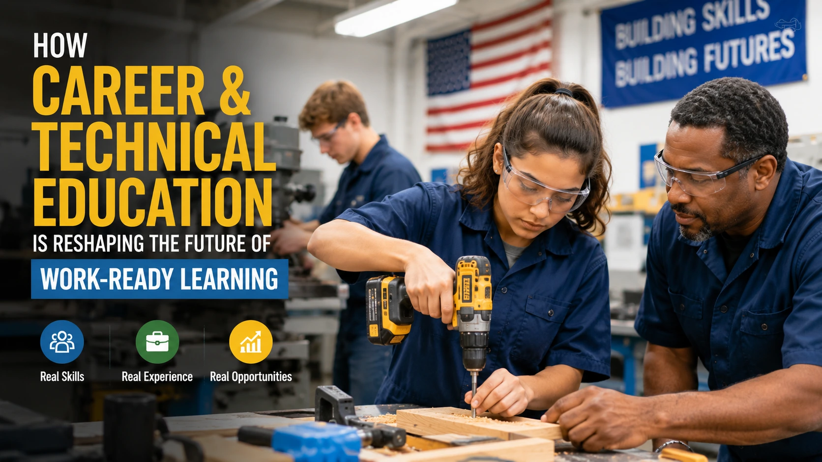 Career and Technical Education students learning practical job skills in a modern vocational training classroom.