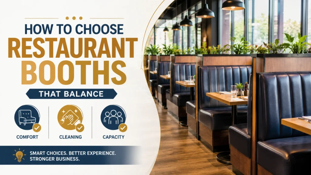 Featured image showing modern commercial restaurant booths designed for comfort, easy cleaning, and efficient seating capacity in a contemporary dining space.