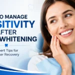 How to manage sensitivity after laser whitening – smiling patient after professional laser teeth whitening treatment with expert aftercare tips for reducing tooth sensitivity.