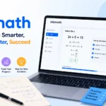 InkMath online math learning platform displayed on a laptop with study materials, algebra notes, and educational tools for interactive mathematics learning.