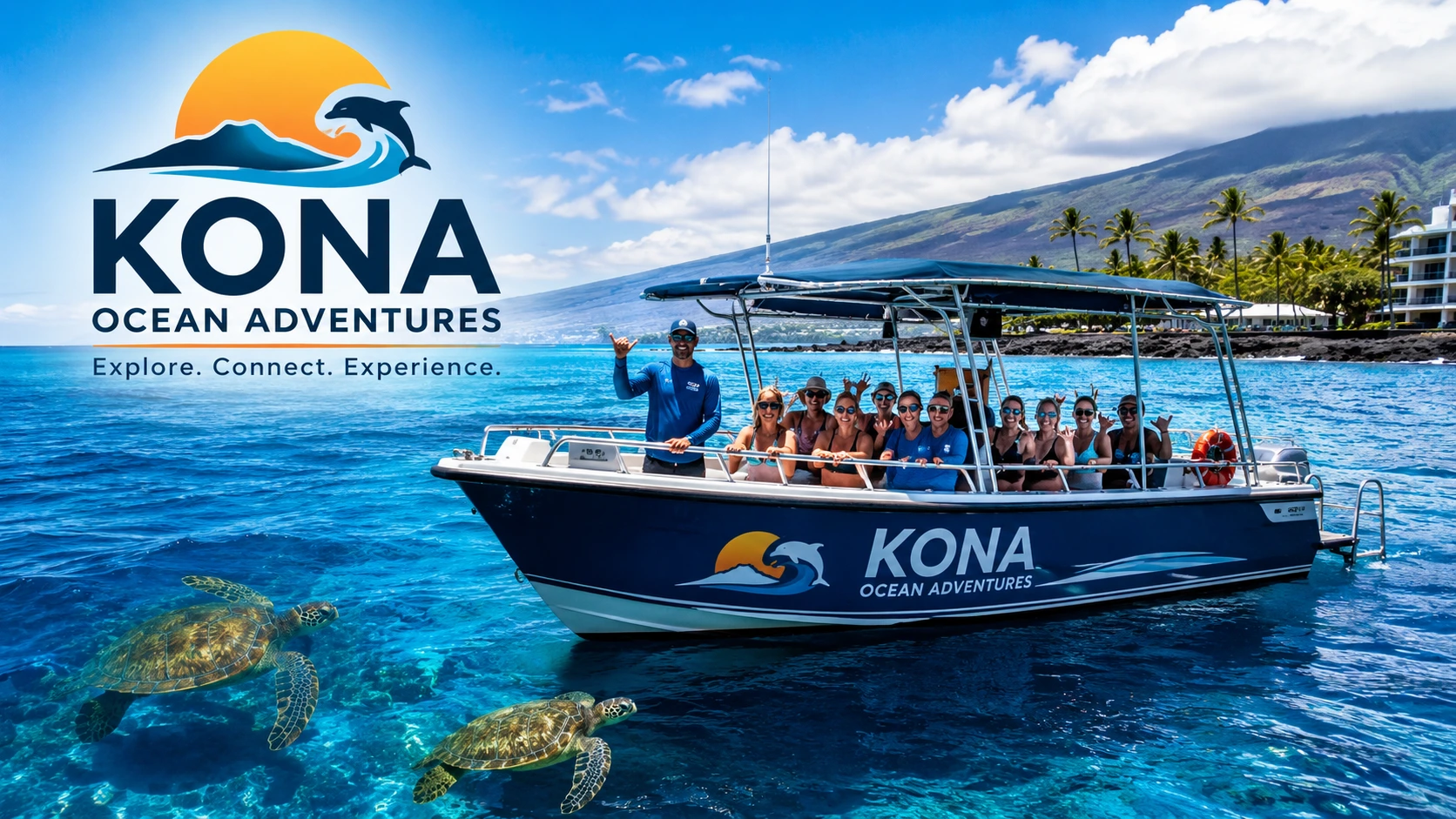 Guests enjoying a Kona Ocean Adventures snorkeling tour in the crystal-clear waters of Hawaii's Big Island