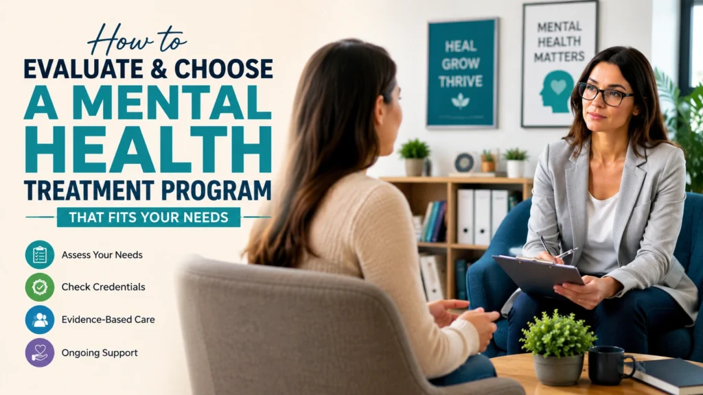 Choosing the right mental health treatment program with guidance from a licensed therapist during a professional counseling session.