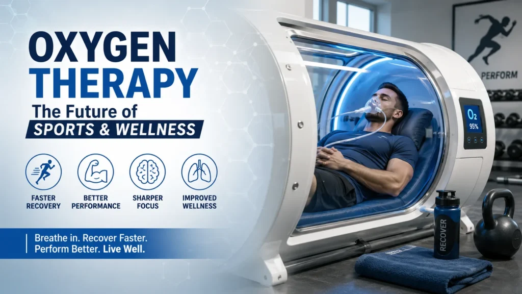 Athlete receiving oxygen chamber therapy to support faster recovery, improved performance, and overall wellness