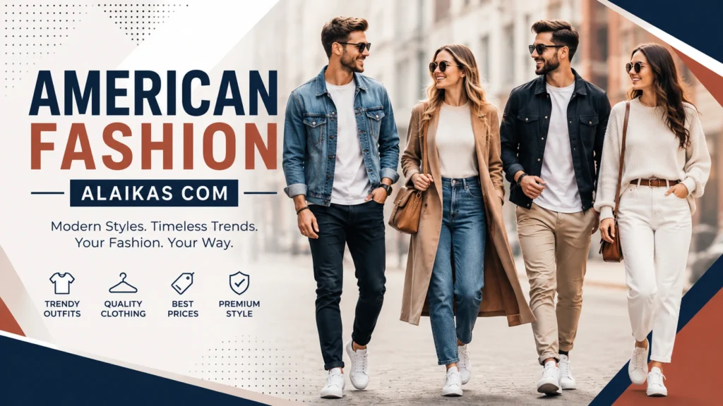 American Fashion Alaikas Com featured image showing stylish men and women wearing modern American-inspired outfits that highlight the latest fashion trends in 2026.