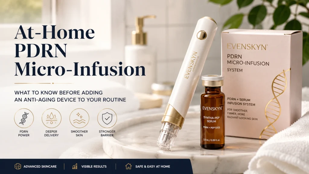 At-home PDRN micro-infusion anti-aging device with serum for an advanced skincare routine