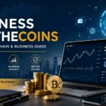 Business RobTheCoins crypto and blockchain business guide with Bitcoin, market charts, and digital finance technology