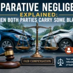 Comparative negligence explained with two vehicles showing shared fault percentages and fair compensation