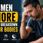 Worried middle-aged man experiencing low energy and health warning signs while ignoring the slow breakdown of his body