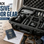 Expensive outdoor gear packed in a protective hard case for safe air travel