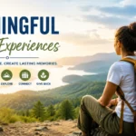 Hiker overlooking a scenic mountain landscape, representing meaningful travel experiences focused on adventure, personal growth, and purposeful exploration.