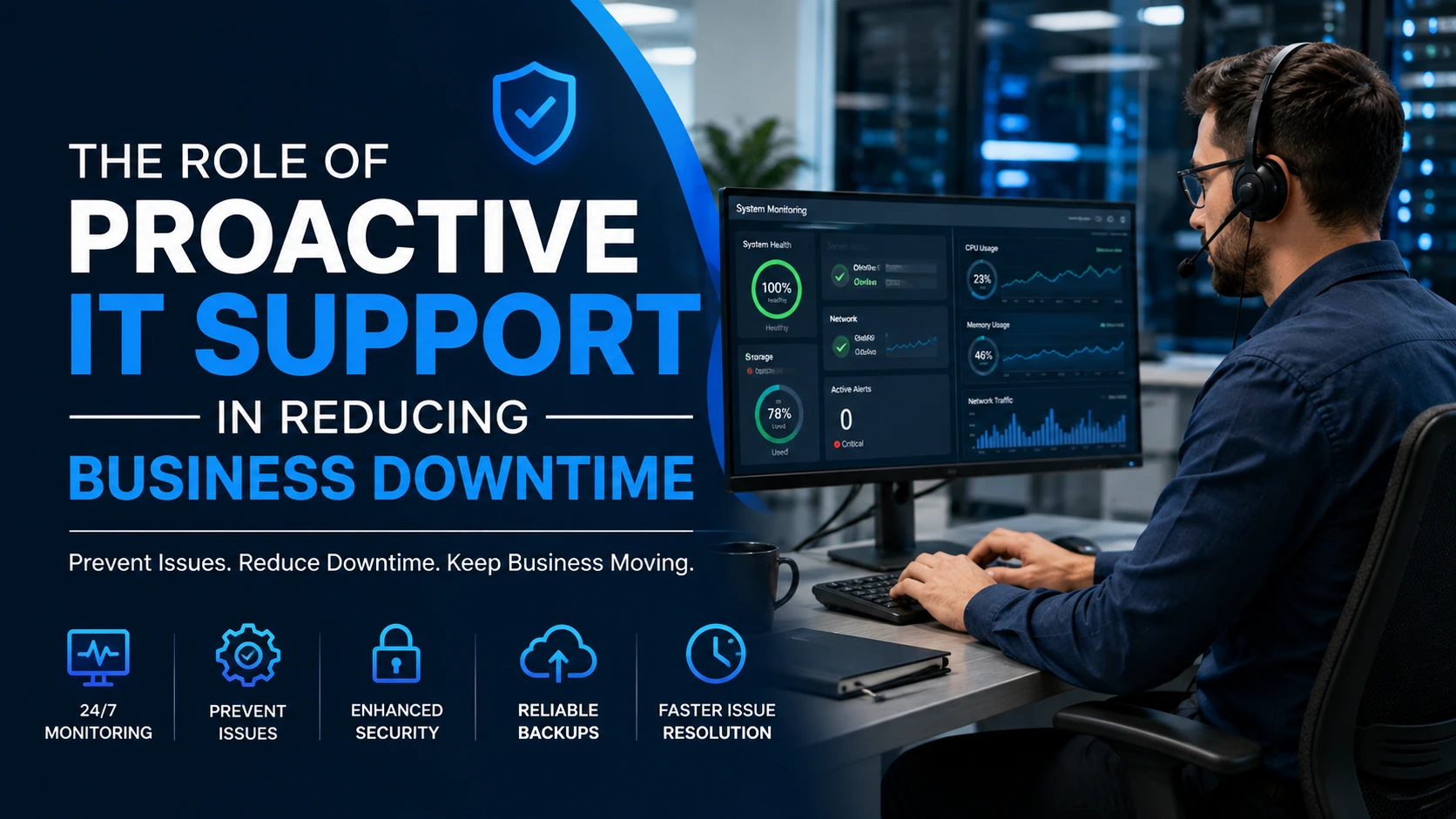 Proactive IT support helping reduce business downtime through system monitoring and faster issue resolution