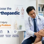 Doctor examining a patient's knee while discussing the right orthopaedic care for an injury