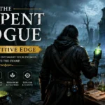 The Serpent Rogue competitive edge guide featuring an alchemist exploring a dark fantasy swamp with potions and a dangerous creature