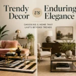Split-screen comparison of trendy decor and enduring elegance in modern interior design