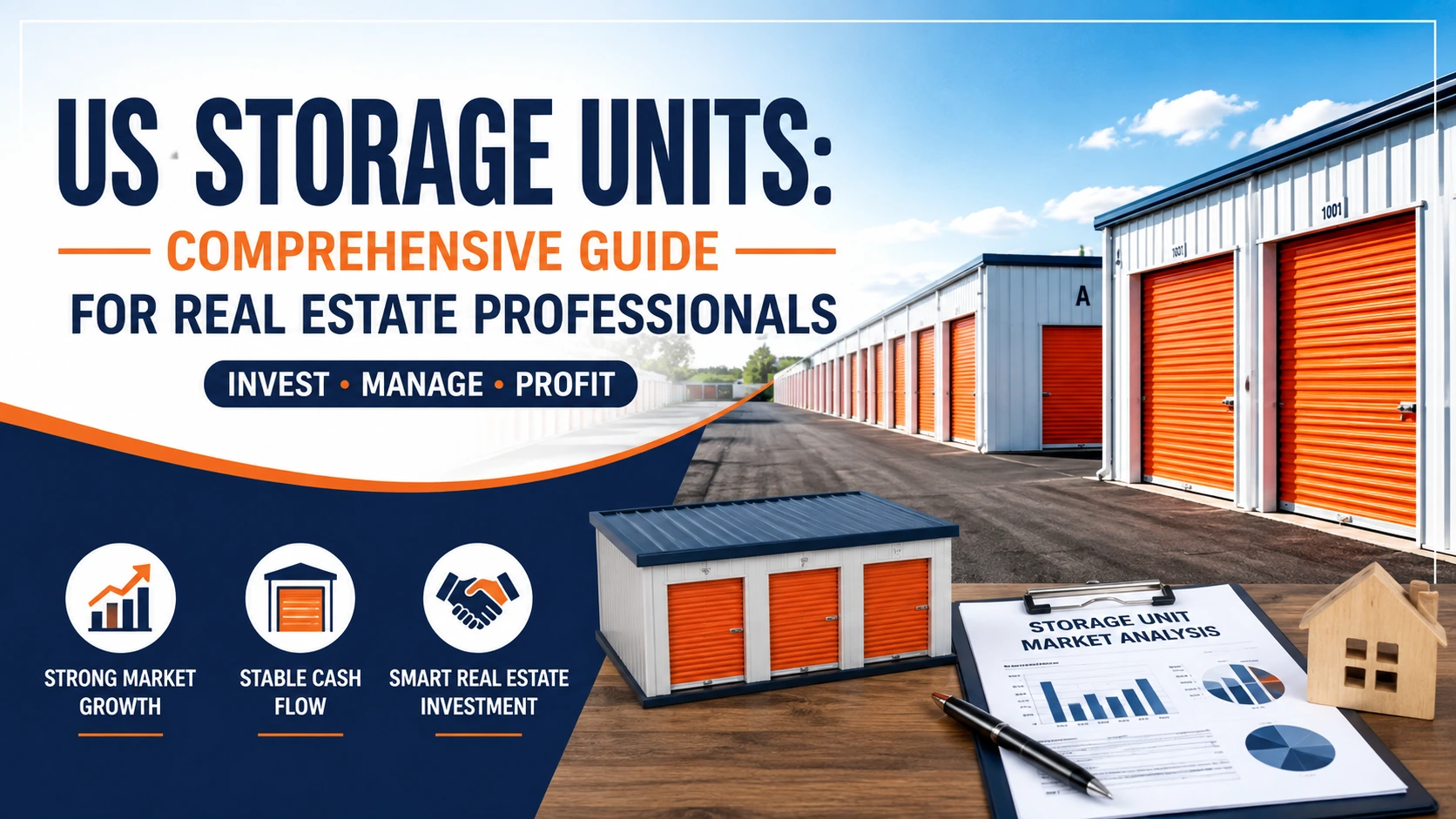 US storage units comprehensive guide infographic featuring modern self-storage facilities, investment insights, market growth, and real estate strategies for professionals.