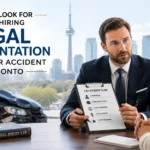Experienced Toronto car accident lawyer consulting with a client about legal representation, insurance claims, and personal injury rights after a motor vehicle collision.