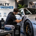Professional detailing a performance vehicle to protect and maintain its specialty paint finish