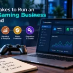 Online gaming business platform showing game content, player accounts, reporting, player protection, operations, and growth