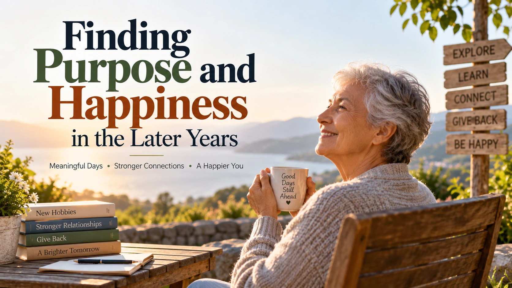Older woman enjoying a peaceful moment while finding purpose and happiness in later years